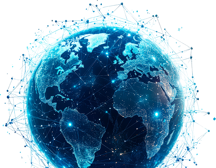 The Earth as seen from space with nodes connecting the continents.